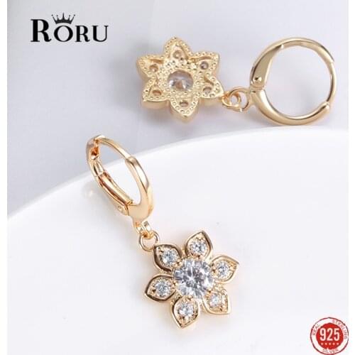 100% 925 Sterling Silver Flowers Catkin with Stones Cubic Zirconia Crystal Jewelry Gold Korean Style Earrings for Women
