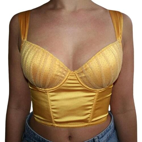 2021 New Womens Sexy Push Up Camisole, Sleeveless Rhinestone Mesh Ruched Bust Solid Color Crop Cami Tops