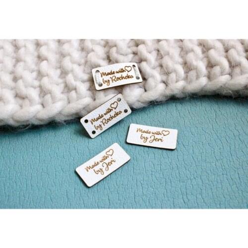 40pcs leather Name logo tags for Knitting, Custom sew-in crochet clothing DIY handmade labels, Brand logo garment blanket label