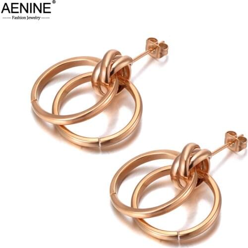 AENINE Hyperbole 316L Stainless Steel Rose Gold Geometric Double Circle Earrings Bohemia Party Jewelry For Women Girls AE20072