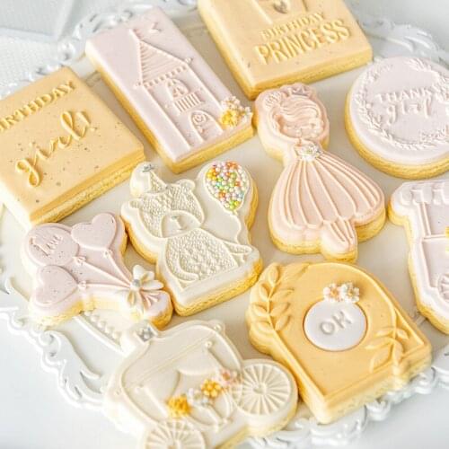 AcrylicCookie Mold Princess Cake Cutter Cake Decoration Tool Happy Birthday Cookie Press Stamp Embosser Kitchen Baking Tools