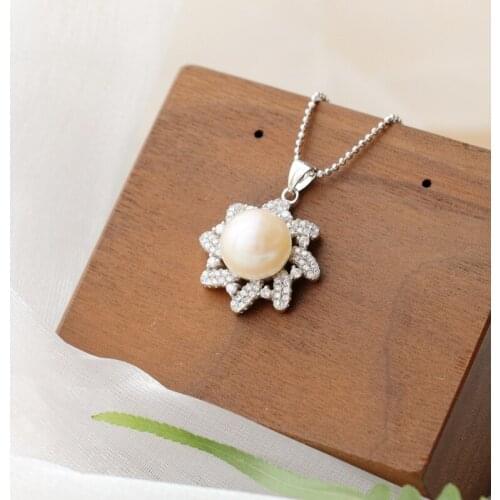 Authentic 925 Sterling Silver Inlaid Rhinestone Natural Freshwater Pearl Pendant Fashion Women Wedding Party Fine Jewelry Gift