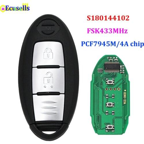 Keyless-go 2 button smart remote key FSK 434MHz PCF7945M/4A Hitag AES chip for Nissan X-trail Pulsar S180144102