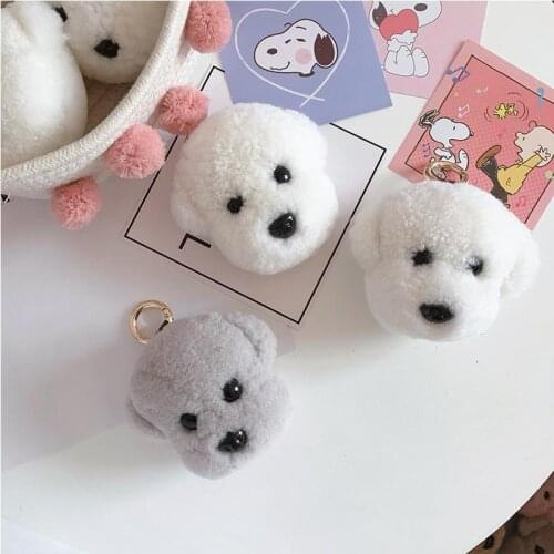 Kawaii Animal Dog Keychain For Girls Schoolbag Pendant Real Lamb Wool Fur Charm Bag Holder Car Ornaments Chain Accessories