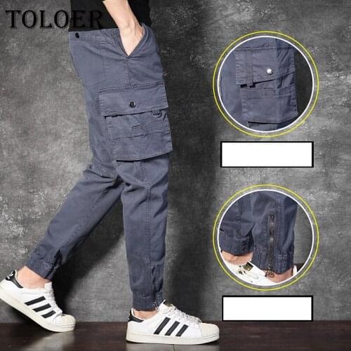 Men Solid Color Cargo Pants Autumn New Patchwork Multi-pockets Harem Pant Casual Breathable Comfortable Sweatpants Male Trousers