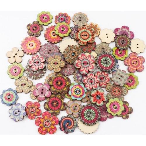 Natural Wooden Flower Stripe Shape Buttons Sewing Scrapbooking Handmade Costume Accessories Home Decoration DIY 20pcs 20-25mm