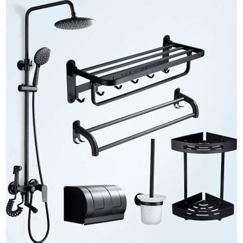 Rain Shower Suit Three Archives Adjust Nozzle Full Copper Subject Toilet Shower Room Black Shower Shower Suit