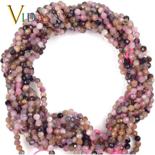 Natural Stone Faceted Colorful Tourmaline Gemstones Diy Necklace Accessories 2-4.5mm Spacer Loose Beads For Jewelry Making 15