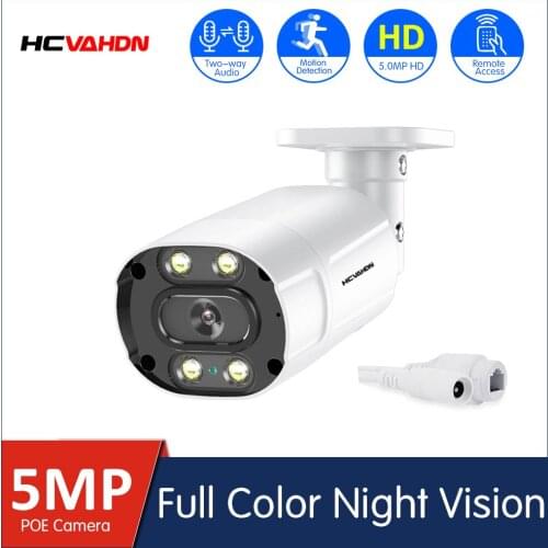 HCVAHDN Full Color Night Vision H.265 5MP POE IP Camera Outdoor WaterproofTwo-way Audio CCTV Camera Security Video Surveillance