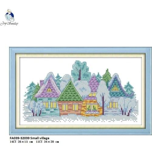 Small Village Scenery Paintings Embroidery Printed On Canvas DMC 11CT 14CT Chinese Cross Stitch kits Home Decor Wholesale
