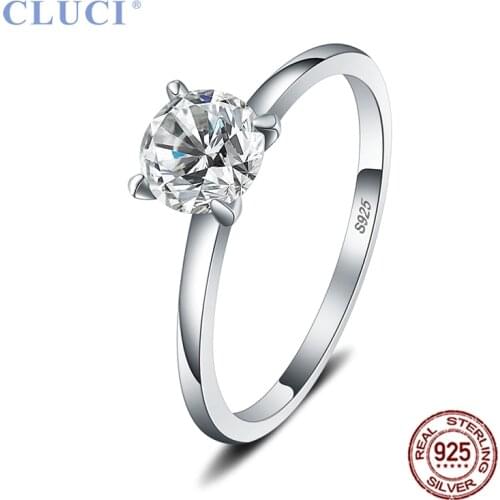 CLUCI Authentic Classic Single Zircon Wedding Engagement Ring for Women Four Claws Zircon Ring Women Gift Jewelry DR1014SB