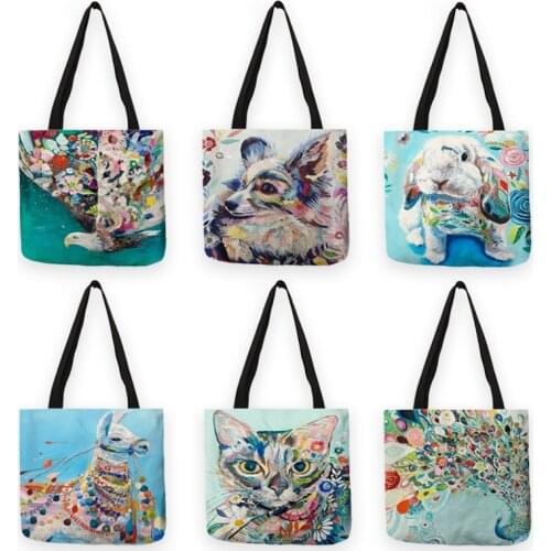 Colorful Oil Painting Animal Print Shopping Bags Women Lady Handbag Tote Student School Single Shoulder Bag B13010