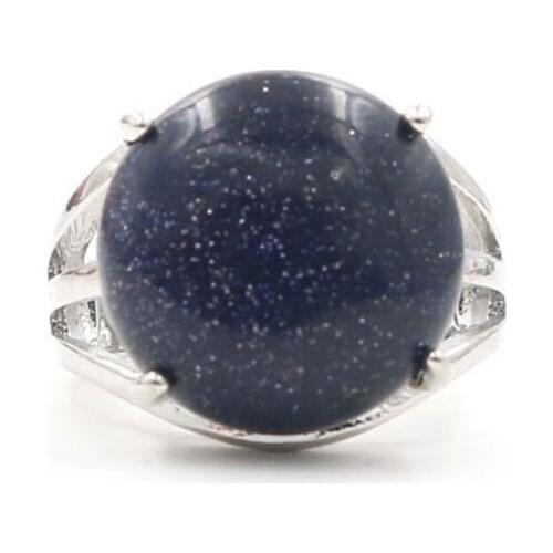 YJXP Trendy Silver Plated Round Blue Sand Stone Adjustable Finger Rings For Party Gift Fashion Jewelry