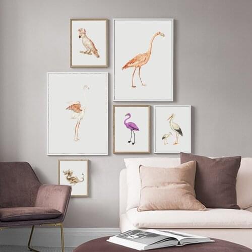 Dragon Flamingo Moluccan Cockatoo Stork Vintage Style Wall Art Nordic Poster Canvas Painting Wall Pictures for Living Room Decor