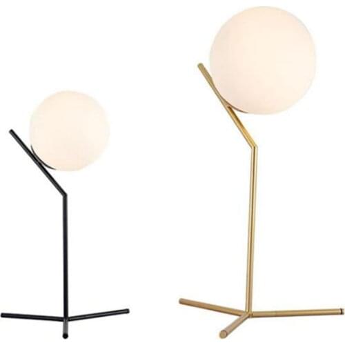 Modern Gold Globe Table Lamp, Bedside Black Desk Lamp with White Glass Shade,Nightstand Table Desk Lamps for Bedroom Reading