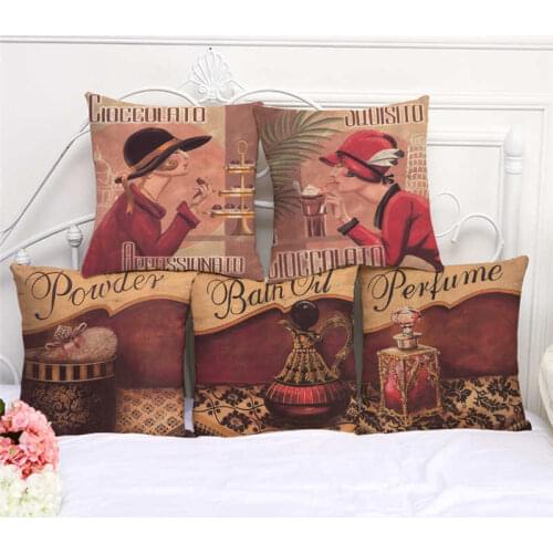 Throw Pillow Cases Retro Cosmetics Poster Painting Cushion Cover 45cmx45cm Home Living Room Decoration Linen/Cotton Pillowcover