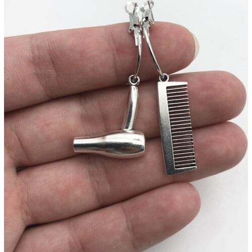New Creative Hair Dryer Pendant Earrings Comb Small Ear Hoops Barber Shop Charm Jewelry Gifts for Women Earrings