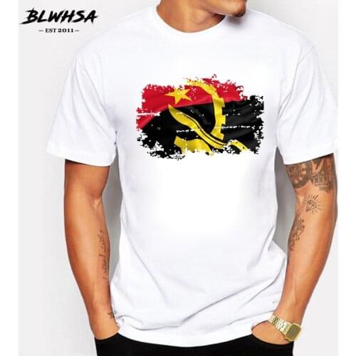 BLWHSA New Arrival Angola Nation Flag Nostalgic Style Mens T-Shirt Summer 100% Cotton Casual T Shirts Hip Hop Style Tops Tees