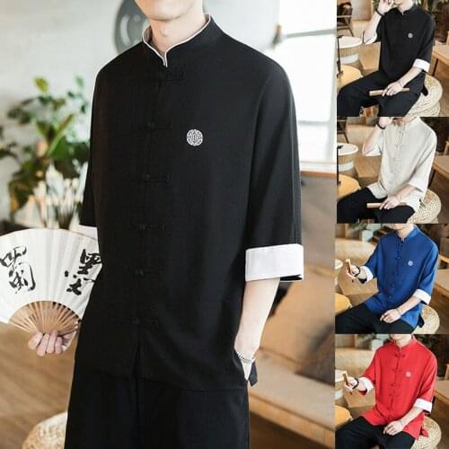 Chinese Style Clothes for Men Summer Cotton and Linen Black Embroidered Tops China Traditional Hanfu Fashion Soft Casual Shirt