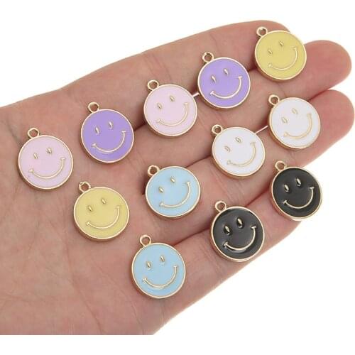 10Pcs/lot 17*20Mm Gold Color Tone Alloy Enamel Cute Smiling Face Charms Pendant For Women Girls Diy Earring Jewelry Accessories