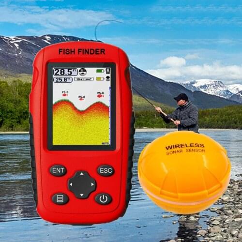 Portable Fish Finder Wireless Sonar Sensor Fishfinder Depth Locator with Fishes Size, Water Temperature, Bottom Contour Display