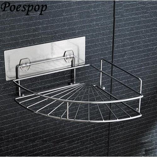 POSEPOP High Quality Bath Shelf Shower with Strong Suction Rustproof Stainless steel Storage Basket for Bathroom Triangular