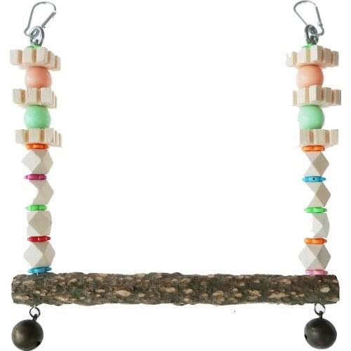 Practical Bird Swing Toy Wooden Parrot Perch Stand with Chewing Beads Bell Funny Cage Sleeping Stand Play Toys for Budgie Birds