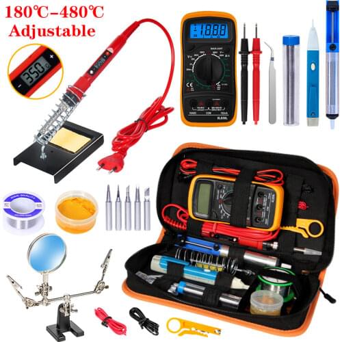 Adjustable Helping Hand With Magnifying Glass Dual Alligator Clips Soldering iron kit adjustable 80W Welding Tool Kits