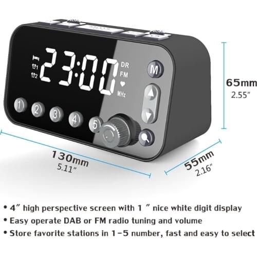 Retro Bedside Digital Alarm LED Clock Large Screen DAB/FM Radio Dual Alarm Clock