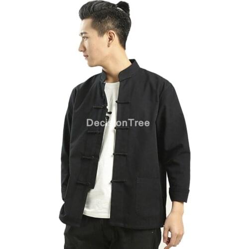 2021 casual mandarin collar full sleeve shirt&pant for men oriental male tang suit chinese traditional kung fu clothing cardigan