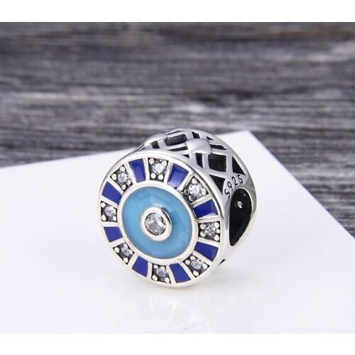 Sterling silver charm blue enamel beads suitable for original bracelet jewelry for women for summer 2019
