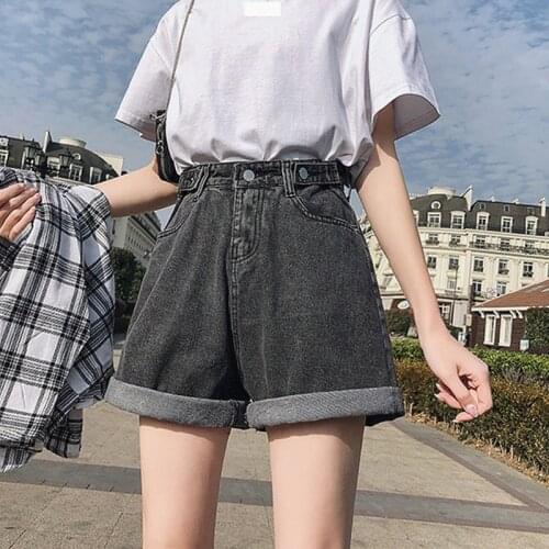 Women Denim Shorts Summer Korean Style Fashion Elastic High Waisted Cotton Jeans Oversize Ladies Casual Loose Wide Leg Short