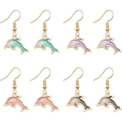 DIY Cute Womens Earrings Animal Gradient Color Small Whale Shape Pendant Multicolor Optional Alloy Sweet Girl Jewelry Gift Hot