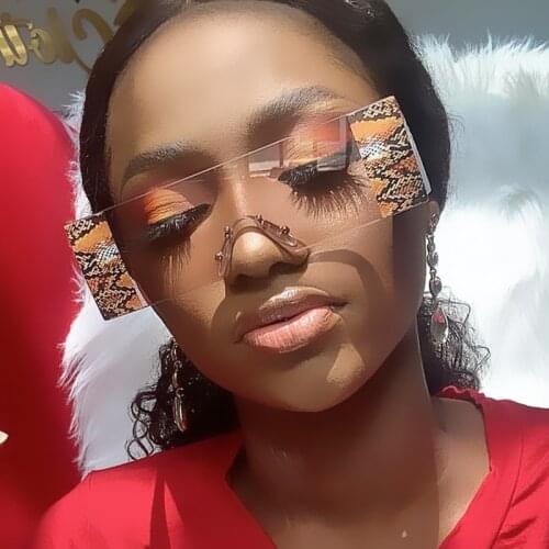 Unique Printed Snake Rectangle Sunglasses For Women Vintage Gradient Rimless Sun Glasses Female One Piece Flat Eywear Green Red