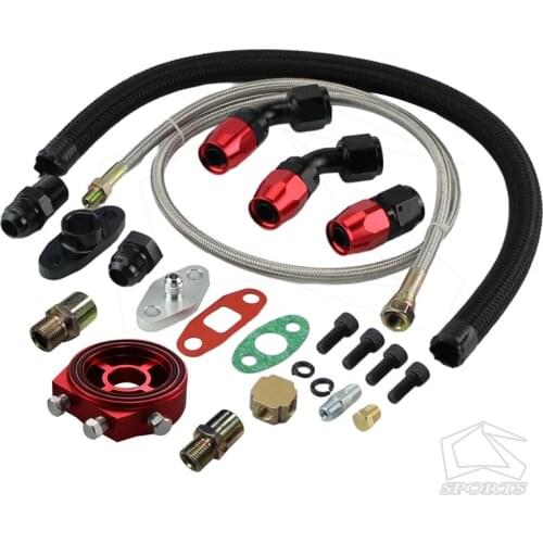 Universal Oil Filter Cooler Sandwich Adapter Plate +Turbo Oil Return Drain+Nylon Braided Steel Fuel Feed Line for SR20DET KA24DE