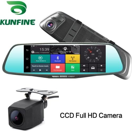 KUNFINE 10" Android GPS Navi Dash Cam Car DVR Mirror Video Recorder Dual Cameras Recording WIFI Bluetooth With 3G FM Transmit