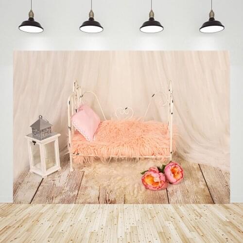 Vinyl Photographic Background for Photo Studio Pink Baby Bed Flowers Children Baby Backdrops Photobooth
