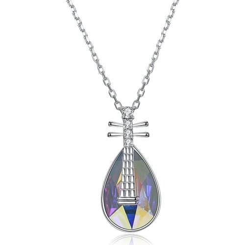 ZEMIOR S925 Sterling Silver Classical Pipa Modelling Pendant Necklace Irregular Austria Crystal Women Fall Cute Fine Jewelry