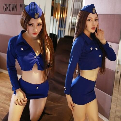 Sexy Nightclub Role Play Stewardess Uniform Mini Dress Sexy Skirt for Sex Erotic Cosplay Costume Porno Police Womens Lingerie