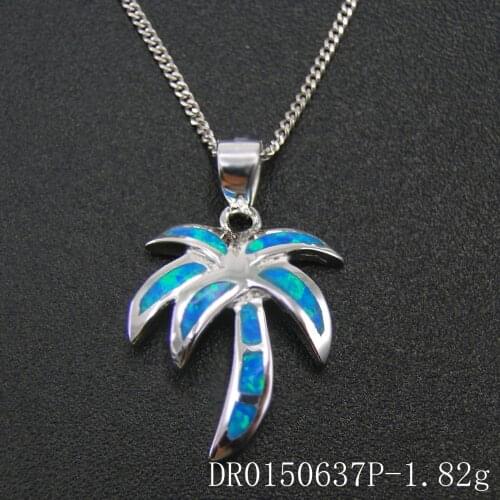 Dainty Jewelry 925 Sterling Silver Blue Fire Opal Coconut Palm Tree Pendant Necklace for Gift