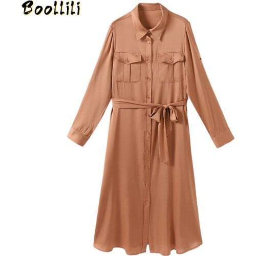Boollili Real Silk Dress Women Spring Summer Dress Korean Office Lady Dress Elegant Party Dresses Woman Vestidos Robe Femme