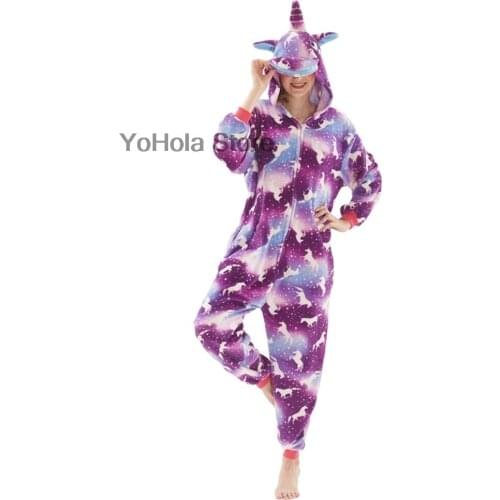 Winter Mother Kids Flannel Soft Warm Purple Unicorn Kigurumi Pajamas Hooded Animal Pyjamas Pajamas for Girl Adult Sleepwear