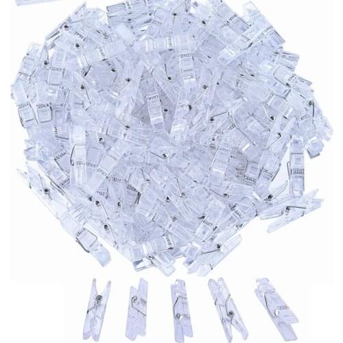 100pcs Small Clear Plastic Utility Paper Clip, Clothespins Clip, Clothes Line Clips,Photo Clips 3.5x0.7x1cm