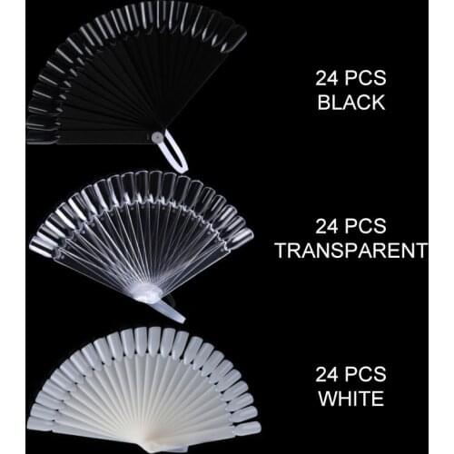 12/24/32pcs False Nail Tips Fan Transparent White Black Fake Nail Tips Pure Color Display Palette Template Card Nail Art Design