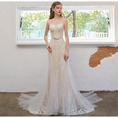 4191# 100% Real Photos Two Piece Mermaid online Champagne 3D Hand Made Lace Middle Wedding Gowns Bride Dresses