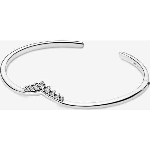 Free Shipping Authentic 925 Sterling silver Wishbone Open Bangle For Women DIY Jewelry Fit Original Charms Beads Bracelet