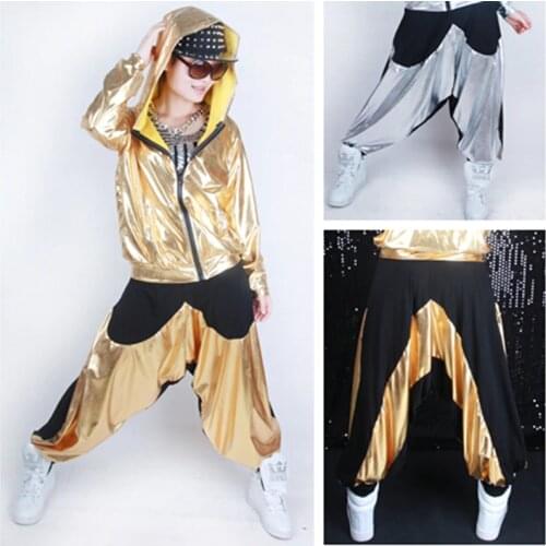 Wholesale New fashion casual Sweatpants Costumes female wear neon patchwork spliced jazz loose Harem Hip Hop Dance Pants