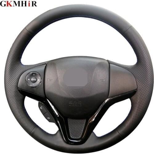 Black Artificial Leather DIY Car Steering Wheel Cover for Honda City 2014-2019 Fit 2014-2019 Jazz 2014-2019 HR-V HRV 2016