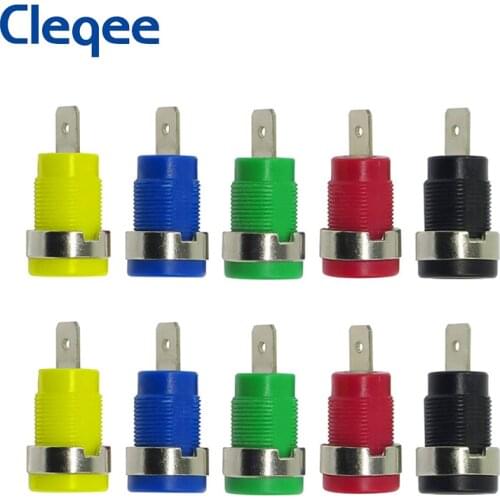 Cleqee P3007 10PCS Insulated 4mm Binding Post Connector Nickel Plated Safe Banana Female Jack Panel Mount Socket Plug 5 Colors