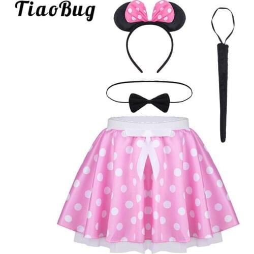 TiaoBug Kids Polka Dots Bowknot Ballet Tutu Skirt with Hairhoop Bowtie Tail Set Girls Teens Carnival Christmas Costume Dancewear